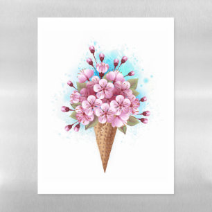 Pink Sakura Ice Cream Waffle Cone Magnetic Dry Erase Sheet