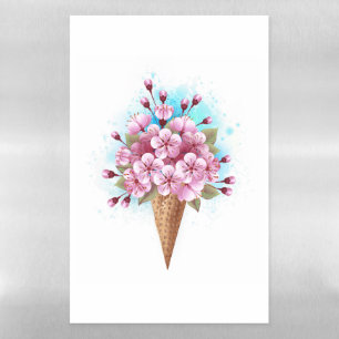 Pink Sakura Ice Cream Waffle Cone Magnetic Dry Erase Sheet