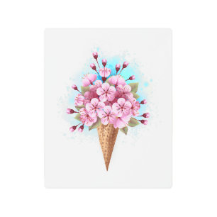 Pink Sakura Ice Cream Waffle Cone Metal Print