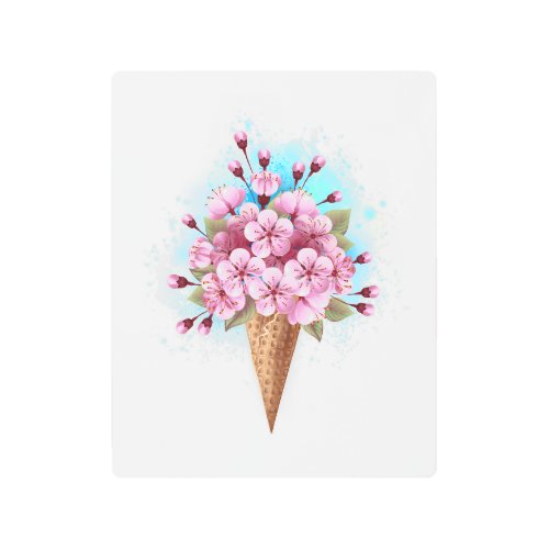 Pink Sakura Ice Cream Waffle Cone Metal Print