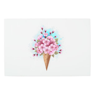 Pink Sakura Ice Cream Waffle Cone Metal Print