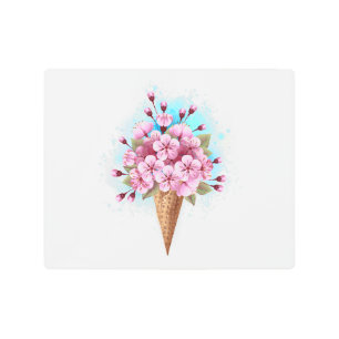 Pink Sakura Ice Cream Waffle Cone Metal Print