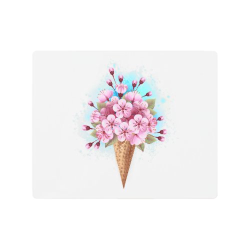 Pink Sakura Ice Cream Waffle Cone Metal Print