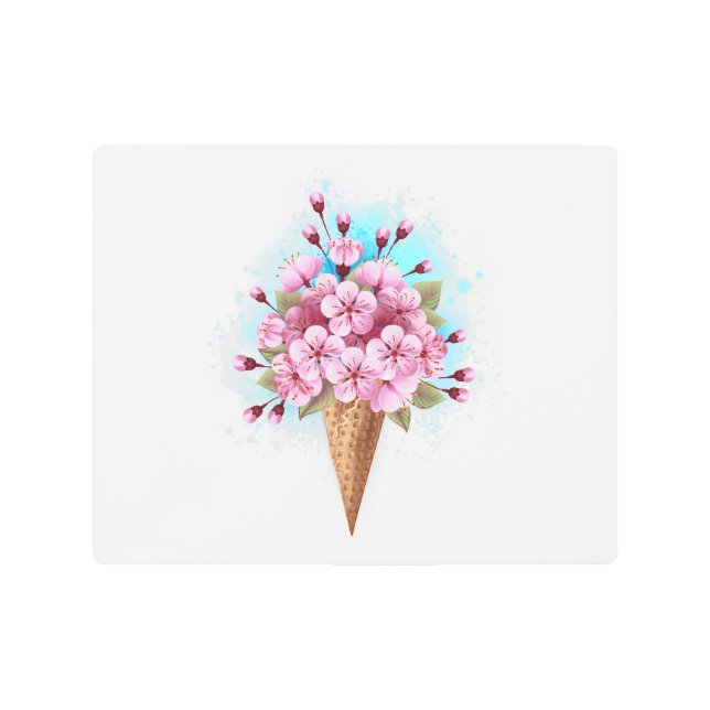 Pink Sakura Ice Cream Waffle Cone Metal Print (Front)