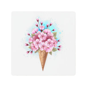 Pink Sakura Ice Cream Waffle Cone Metal Print
