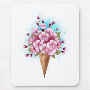 Pink Sakura Ice Cream Waffle Cone Mouse Pad