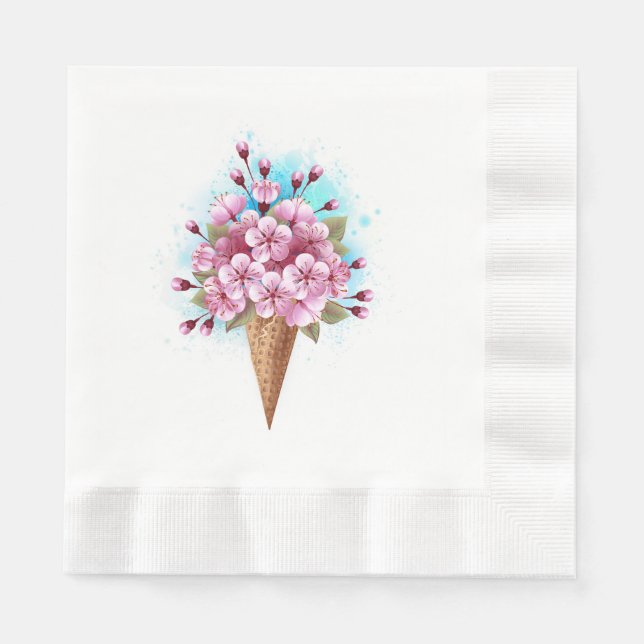 Pink Sakura Ice Cream Waffle Cone Napkins (Front)
