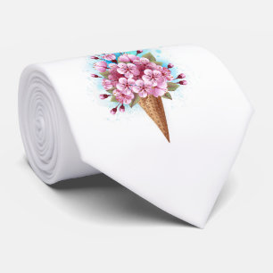 Pink Sakura Ice Cream Waffle Cone Neck Tie