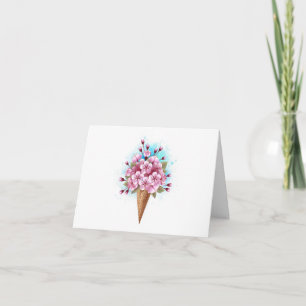 Pink Sakura Ice Cream Waffle Cone Note Card