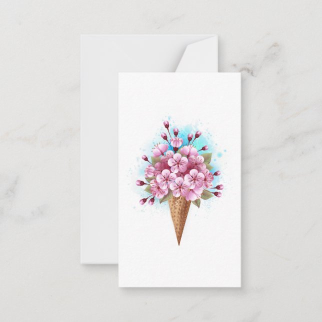 Pink Sakura Ice Cream Waffle Cone Note Card (Front)