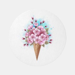 Pink Sakura Ice Cream Waffle Cone Outdoor Rug