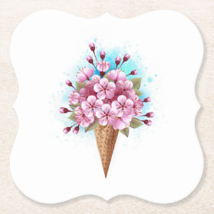 Pink Sakura Ice Cream Waffle Cone Paper Coaster