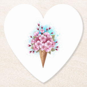 Pink Sakura Ice Cream Waffle Cone Paper Coaster