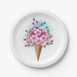 Pink Sakura Ice Cream Waffle Cone Paper Plates