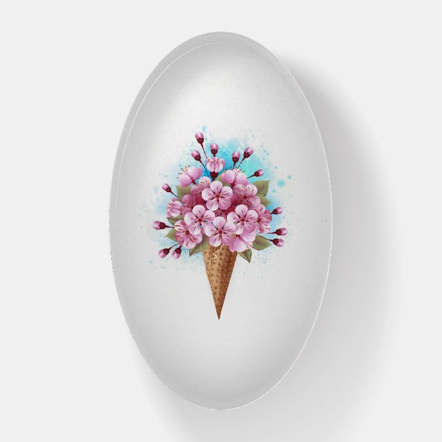 Pink Sakura Ice Cream Waffle Cone Paperweight (Vertical)