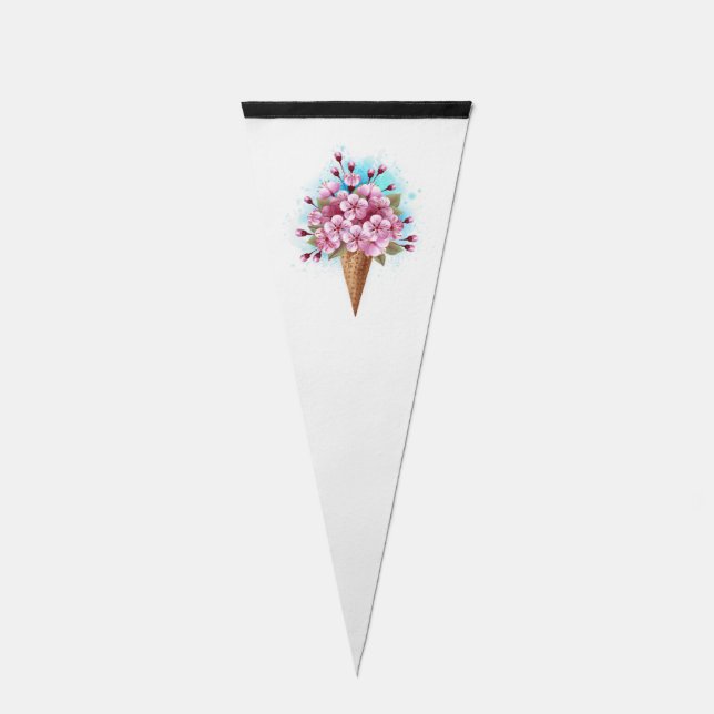 Pink Sakura Ice Cream Waffle Cone Pennant Flag (Front)