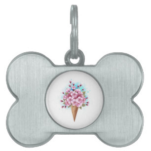 Pink Sakura Ice Cream Waffle Cone Pet ID Tag