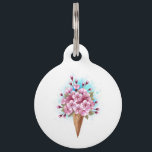 Pink Sakura Ice Cream Waffle Cone Pet ID Tag<br><div class="desc">Sweet waffle cone with fresh,  pink Japanese cherry blossoms on white background with blue watercolor streaks. Pink Japanese cherry.</div>