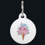 Pink Sakura Ice Cream Waffle Cone Pet ID Tag<br><div class="desc">Sweet waffle cone with fresh, pink Japanese cherry blossoms on white background with blue watercolor streaks. Pink Japanese cherry.</div>