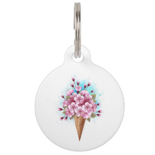 Pink Sakura Ice Cream Waffle Cone Pet ID Tag