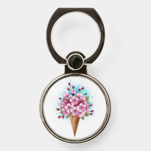 Pink Sakura Ice Cream Waffle Cone Phone Ring Stand