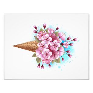 Pink Sakura Ice Cream Waffle Cone Photo Print