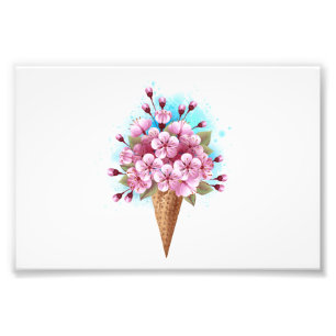 Pink Sakura Ice Cream Waffle Cone Photo Print