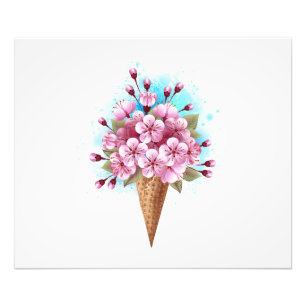 Pink Sakura Ice Cream Waffle Cone Photo Print