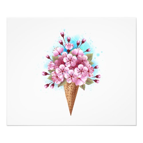 Pink Sakura Ice Cream Waffle Cone Photo Print