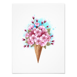 Pink Sakura Ice Cream Waffle Cone Photo Print