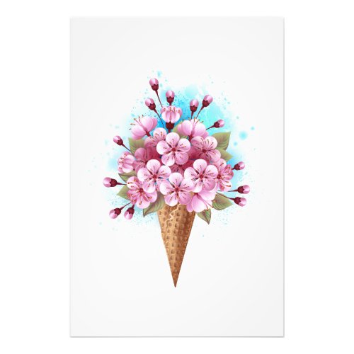Pink Sakura Ice Cream Waffle Cone Photo Print