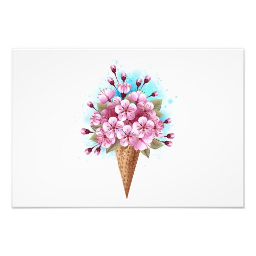 Pink Sakura Ice Cream Waffle Cone Photo Print