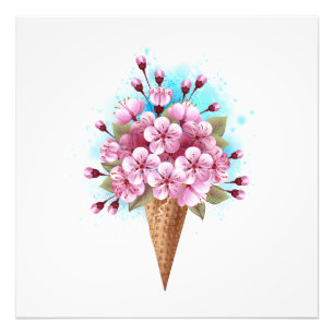 Pink Sakura Ice Cream Waffle Cone Photo Print