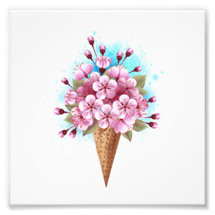 Pink Sakura Ice Cream Waffle Cone Photo Print