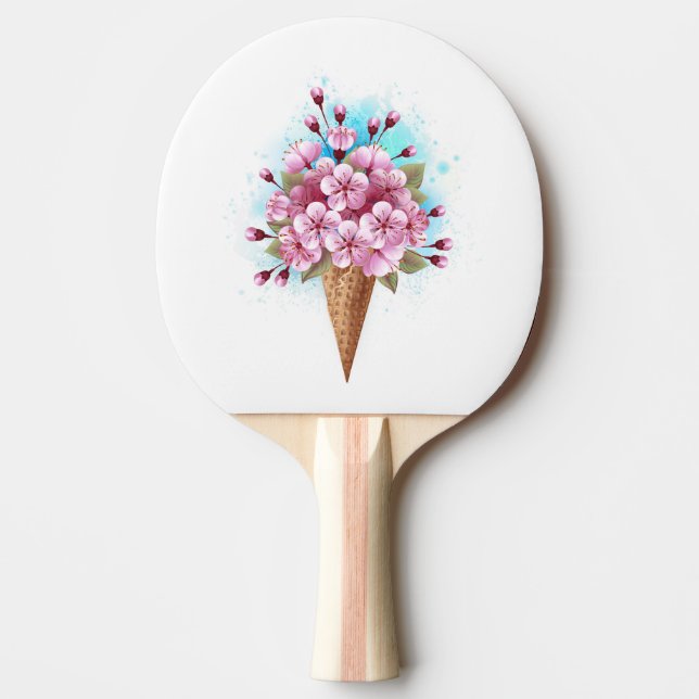 Pink Sakura Ice Cream Waffle Cone Ping Pong Paddle (Front)