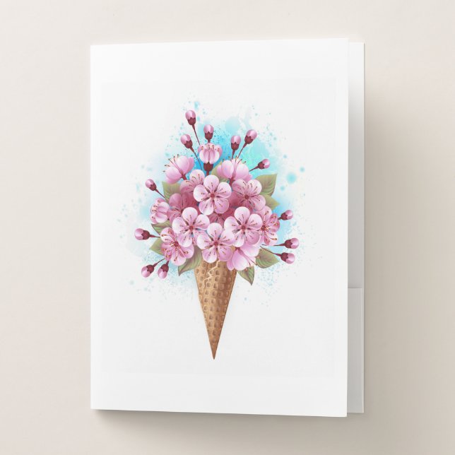 Pink Sakura Ice Cream Waffle Cone Pocket Folder (Front)
