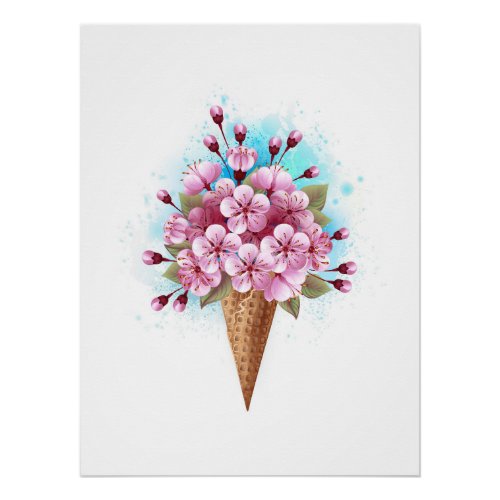 Pink Sakura Ice Cream Waffle Cone Poster