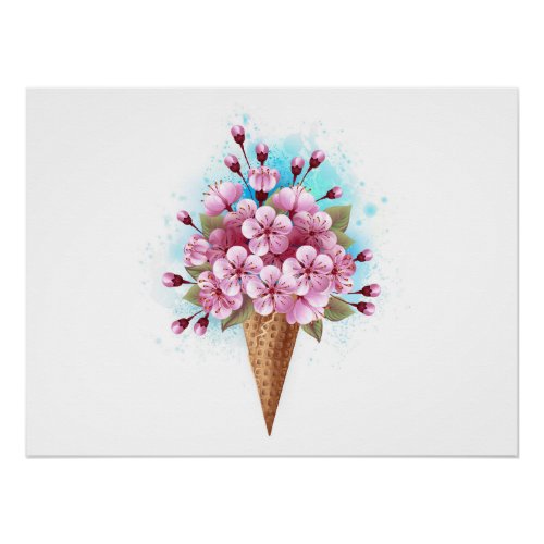 Pink Sakura Ice Cream Waffle Cone Poster