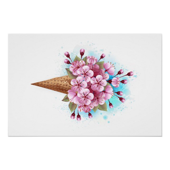 Pink Sakura Ice Cream Waffle Cone Poster (Front)