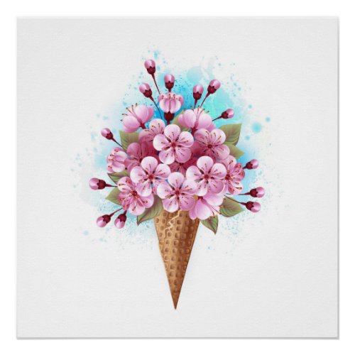 Pink Sakura Ice Cream Waffle Cone Poster