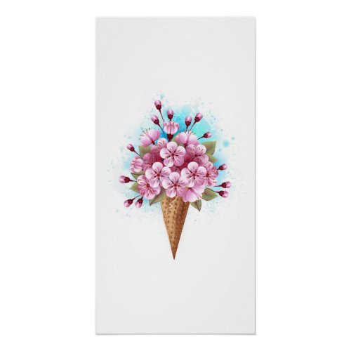 Pink Sakura Ice Cream Waffle Cone Poster