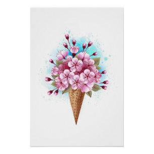 Pink Sakura Ice Cream Waffle Cone Poster
