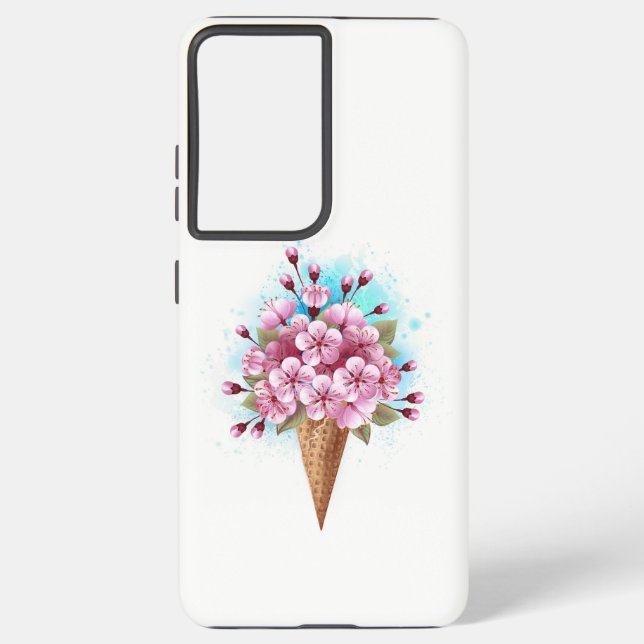 Pink Sakura Ice Cream Waffle Cone Samsung Galaxy Case (Back)