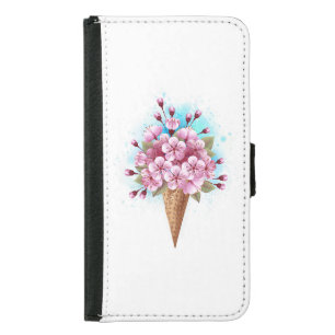 Pink Sakura Ice Cream Waffle Cone Samsung Galaxy S5 Wallet Case