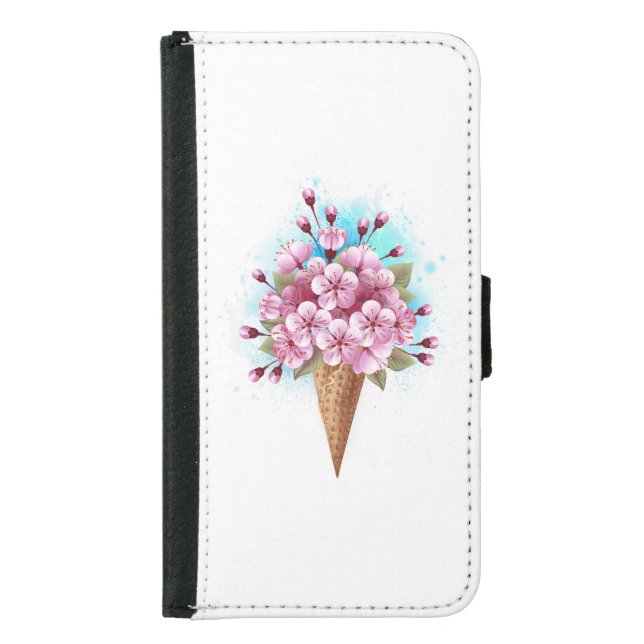 Pink Sakura Ice Cream Waffle Cone Samsung Galaxy Wallet Case (Front)
