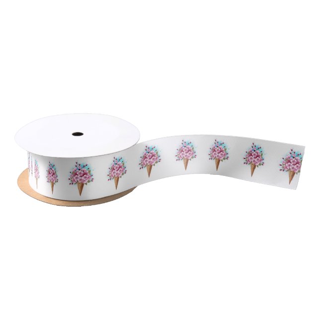 Pink Sakura Ice Cream Waffle Cone Satin Ribbon (Spool)