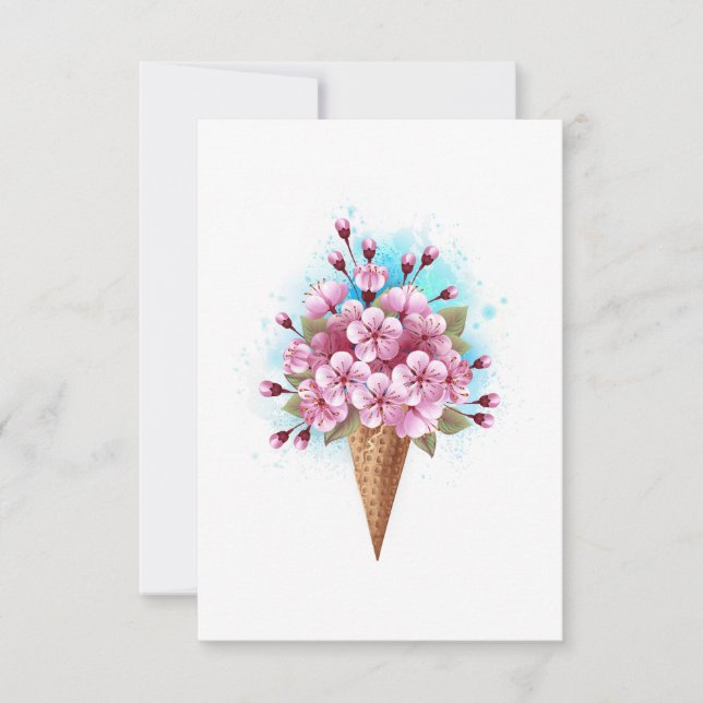 Pink Sakura Ice Cream Waffle Cone Save The Date (Front)