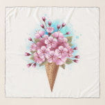 Pink Sakura Ice Cream Waffle Cone Scarf<br><div class="desc">Sweet waffle cone with fresh,  pink Japanese cherry blossoms on white background with blue watercolor streaks. Pink Japanese cherry.</div>
