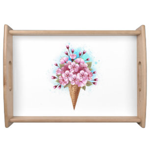 Pink Sakura Ice Cream Waffle Cone Serving Tray