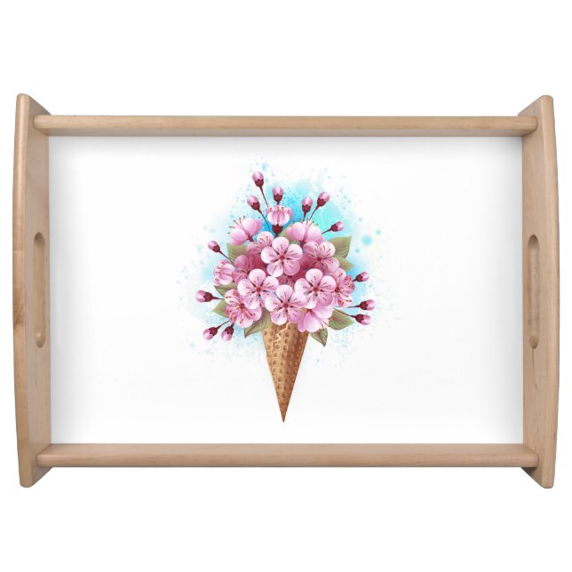 Pink Sakura Ice Cream Waffle Cone Serving Tray (Front)